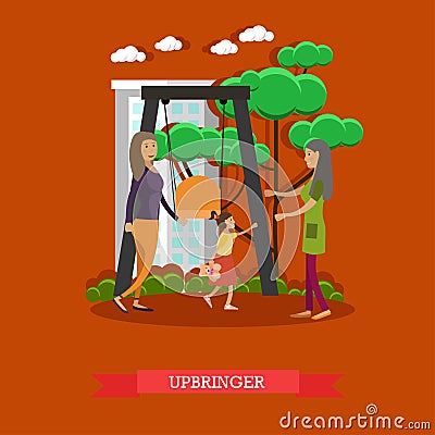 Kindergarten upbringer vector illustration in flat style. Vector Illustration