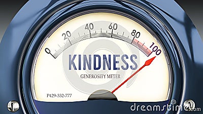 Kindness and Generosity Meter that is hitting a full scale, showing a very high level of kindness ,3d illustration Stock Photo