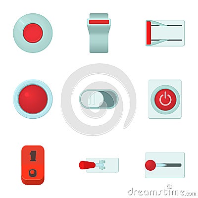 Kinds of buttons icons set, cartoon style Vector Illustration