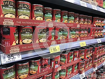 Kinds of Heinz soup products Editorial Stock Photo