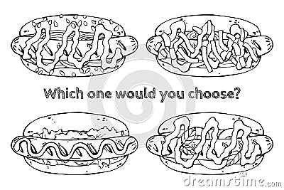 Kinds of hotdogs sketch Vector Illustration