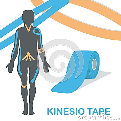 Kinesio tape improves nerve receptors and reduces pain. Vector Illustration