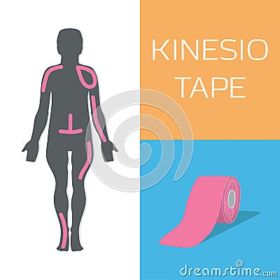 Kinesio tape improves posture and reduces swelling. Vector Illustration