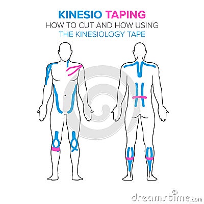 Kinesio taping. How using and how to cut the kinesiology tape Vector Illustration