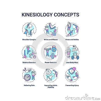 Kinesiology concept icons set Vector Illustration