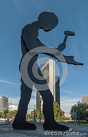 The kinetic sculpture Hammering Man by Jonathan Borofsky, Frankfurt, Germany Editorial Stock Photo