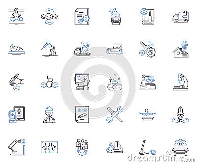 Kinetics line icons collection. Movement, Speed, Dynamics, Reaction, Acceleration, Force, Momentum vector and linear Vector Illustration