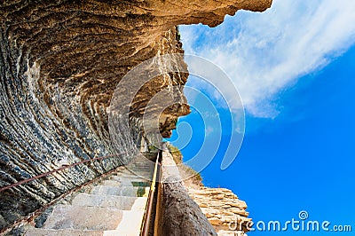 King Aragon`s Stairs in Bonifacio Corsica Stock Photo