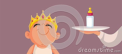 King Baby Wearing Crown being Served Food Vector Cartoon Illustration Vector Illustration