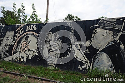 King Biscuit Wall painting at the Helena Levee Walk, Helena Arkansas. Editorial Stock Photo