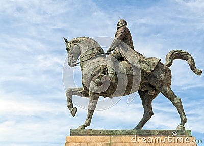 King Carol I on horse statue Stock Photo