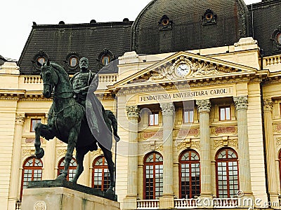King Carol statue National Library Bucharest Romania Editorial Stock Photo