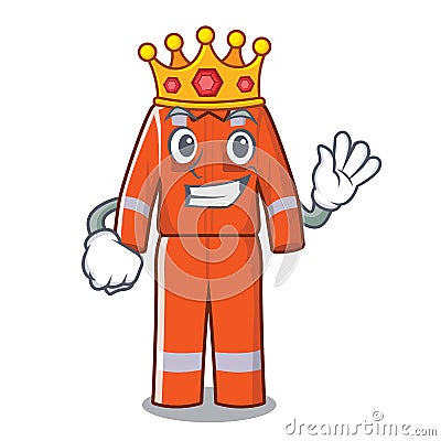 King character work overalls hanging on door Vector Illustration