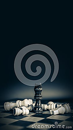 King chess pieces stand on falling chess in vertical concepts of leadership or wining to challenge or battle fighting of business Stock Photo