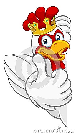 King Chicken Rooster Cockerel Bird Crown Cartoon Vector Illustration