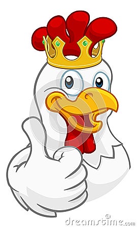 King Chicken Rooster Cockerel Bird Crown Cartoon Vector Illustration