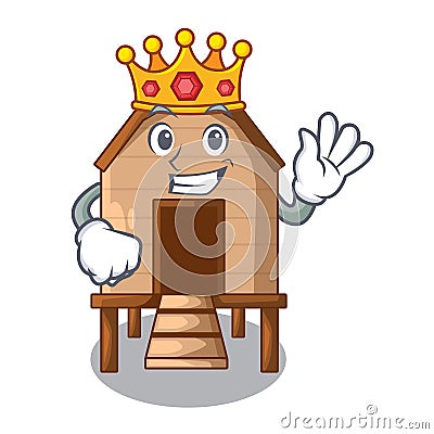 King chicken in a wooden cartoon coop Vector Illustration