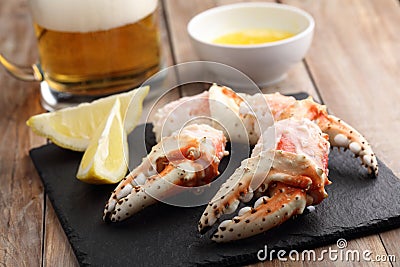 King crab fists with beer Stock Photo