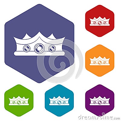 King crown icons set hexagon Vector Illustration