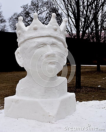 King with Crown Snow Sculpture Stock Photo
