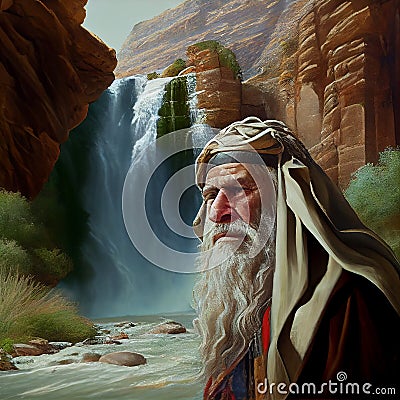 King David hiding at the cave at the Nahal David waterfall in Ein Gedi, Judean desert in Israel, generative AI Stock Photo