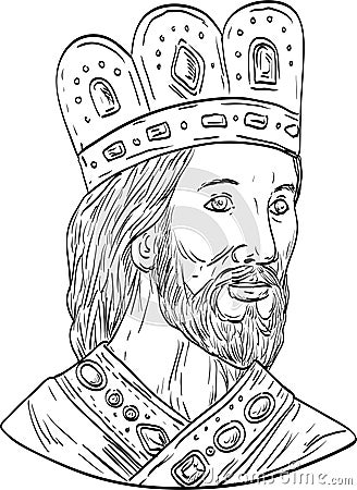 King David of Israel Front Medieval Drawing Cartoon Illustration