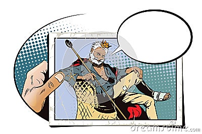 King on a desert island. Beggar King. Newspaper article. Vector Illustration