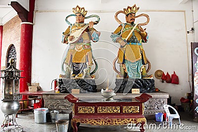 King east God of music and King south and one who causes good growth of roots in Four Heavenly Kings in Tiantan temple at Swatow Editorial Stock Photo