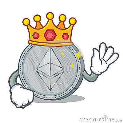 King Ethereum coin character cartoon Vector Illustration