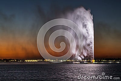 King Fahd`s Fountain, also known as the Jeddah Fountain in Jeddah, Saudi Arabia Stock Photo