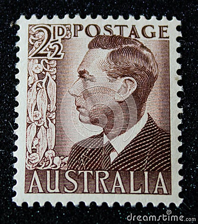 King George VI Australian Stamp Editorial Stock Photo