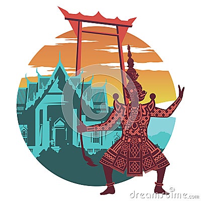 King of giant in pantomime,marble temple and giant swing,famous Vector Illustration