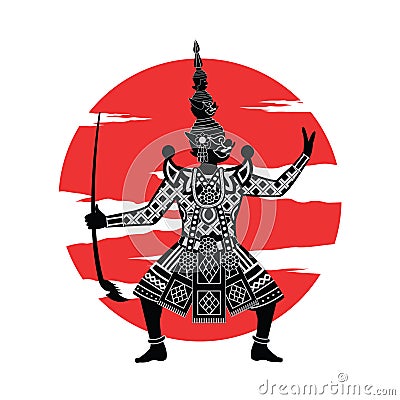 King of Giant stand in front of red circle,character of Ramayana Vector Illustration