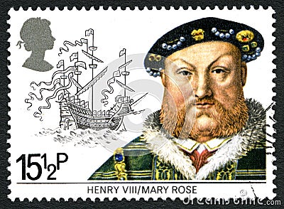 King Hnery VIII and the Mary Rose UK Postage Stamp Cartoon Illustration