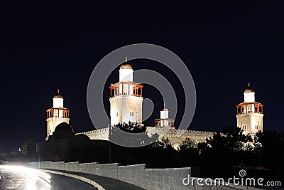 King Hussein Bin Talal mosque in Amman (at night), Jordan Stock Photo