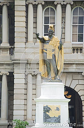 King Kamehameha statue of the legendary Hawaiian King in Honolulu, Oahu, Hawaii Editorial Stock Photo