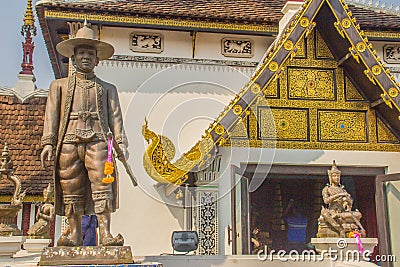 King Kawila statue at Wat Chedi Luang in Chiang Mai, Thailand. King Kawila worked hard to resurrect Lanna cultures and traditions, Stock Photo