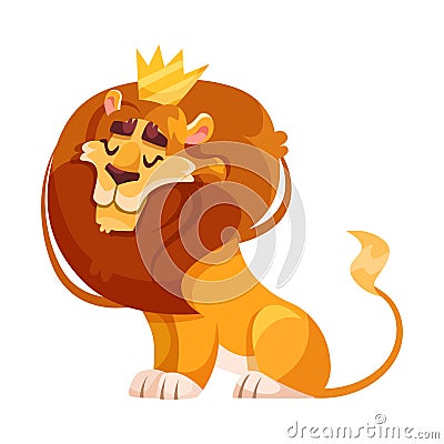 King Lion with Crown as Good Fairytale Character Vector Illustration Stock Photo