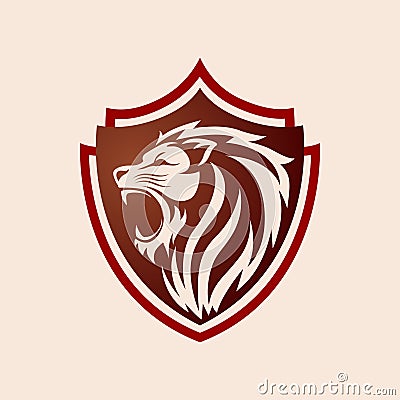 Lion With Simple Badge Shield Vector Illustration