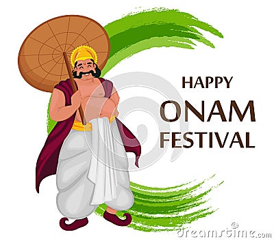 King Mahabali. Happy Onam festival in Kerala Vector Illustration