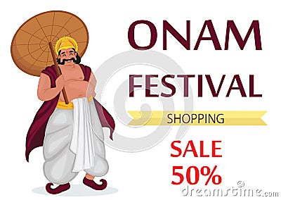 King Mahabali. Happy Onam festival in Kerala Vector Illustration