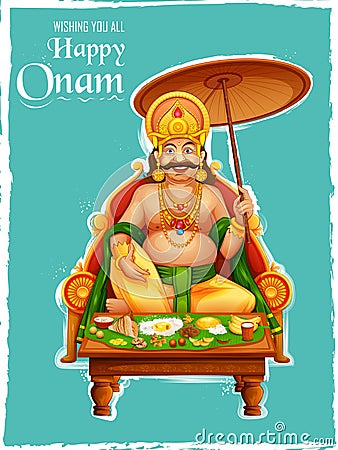 King Mahabali in Onam background showing culture of Kerala Vector Illustration