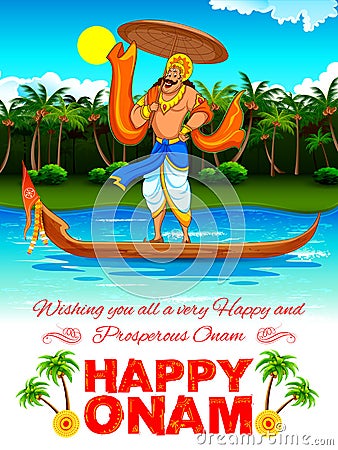 King Mahabali in Onam background showing culture of Kerala Vector Illustration