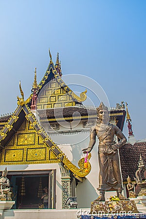 King Mangrai statue at Wat Chedi Luang in Chiang Mai, Thailand. King Mangrai, also known as Mengrai was the first king of Lanna. H Editorial Stock Photo