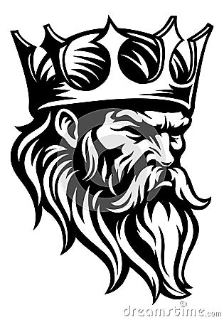 King Medieval Crown Head Man Mascot Face Icon Vector Illustration