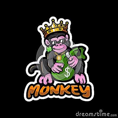 King Monkey Holding Money Bag Vector Illustration