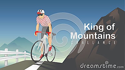 king of mountains challange. cyclist ride road bike up hill cycling with mountains background. flat style vector illustration Vector Illustration