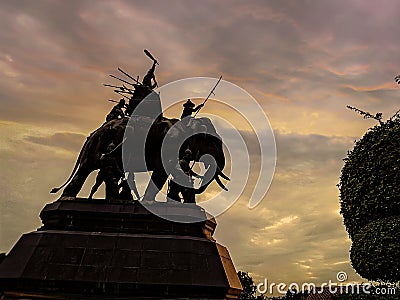King Naresuan triumph over Myanmar in an elephant war monument Stock Photo