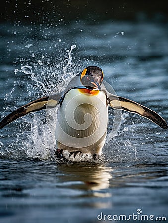 King penguin splashing in the water Stock Photo