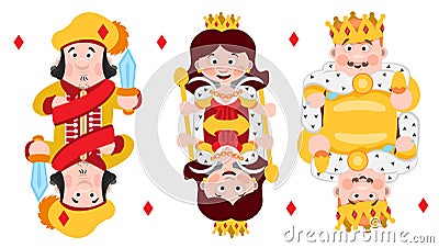 King, prince, queeen Diamonds. Playing cards with cartoon cute characters Stock Photo